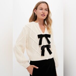 HYACINTH HOUSE Cream & Black Velvet Bows Bess Cardigan Snap Closure Size XL